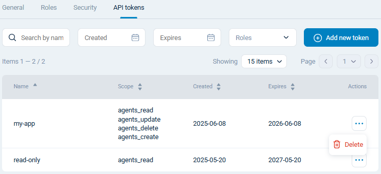 Delete an NXLog Platform API token
