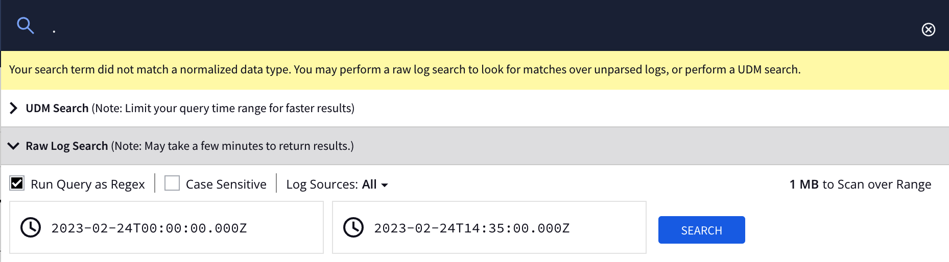 Google SecOps search dialog