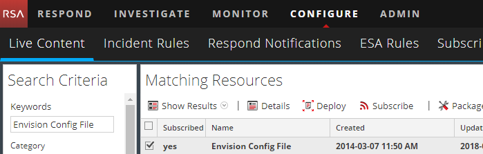 RSA NetWitness Envision Config File