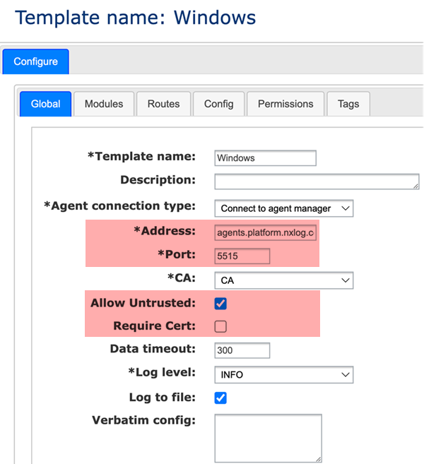 NXLog Manager template settings