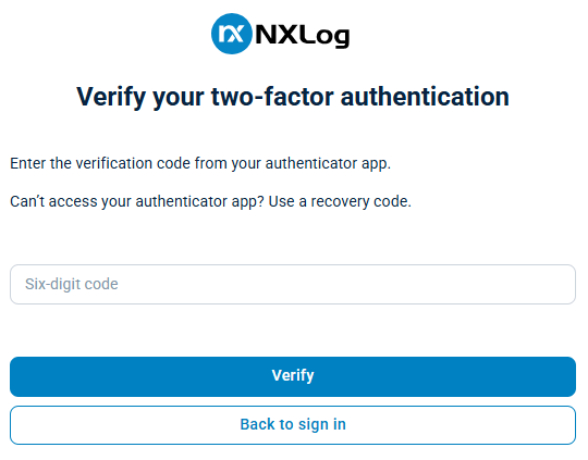 NXLog Platform two-factor authentication