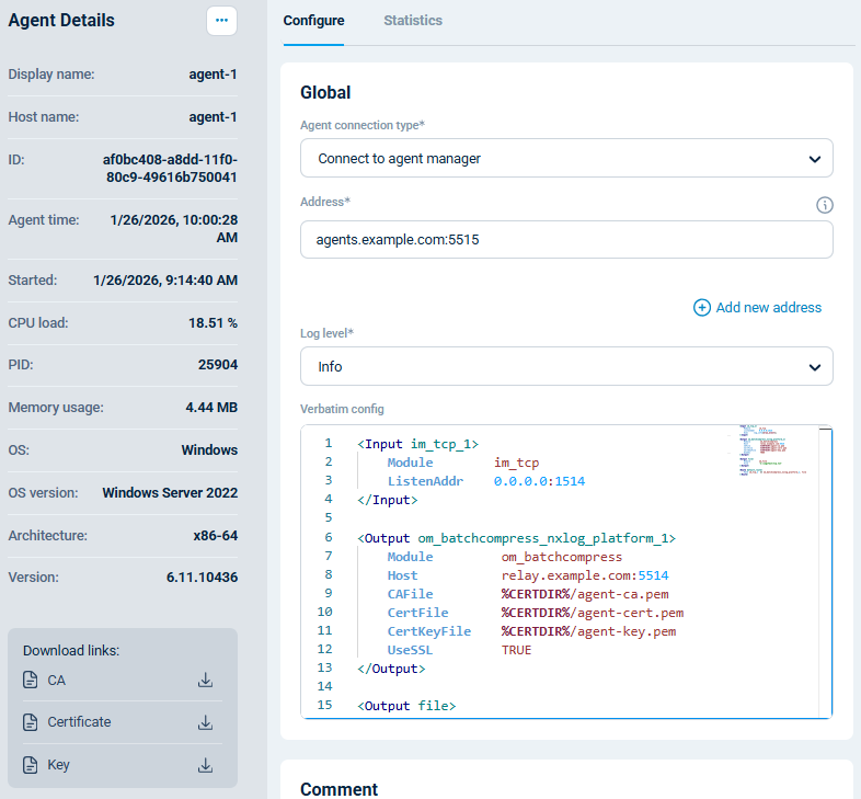 NXLog Platform agent details