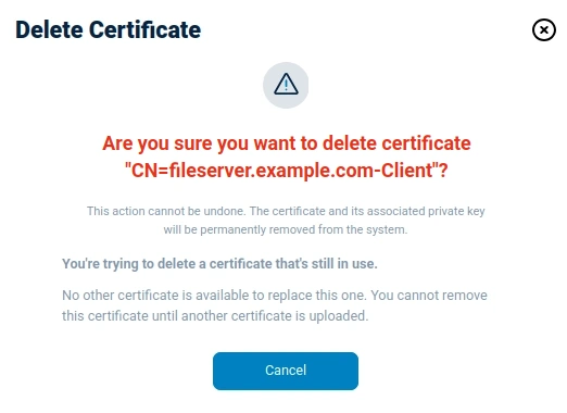 Certificate deletion cancelled
