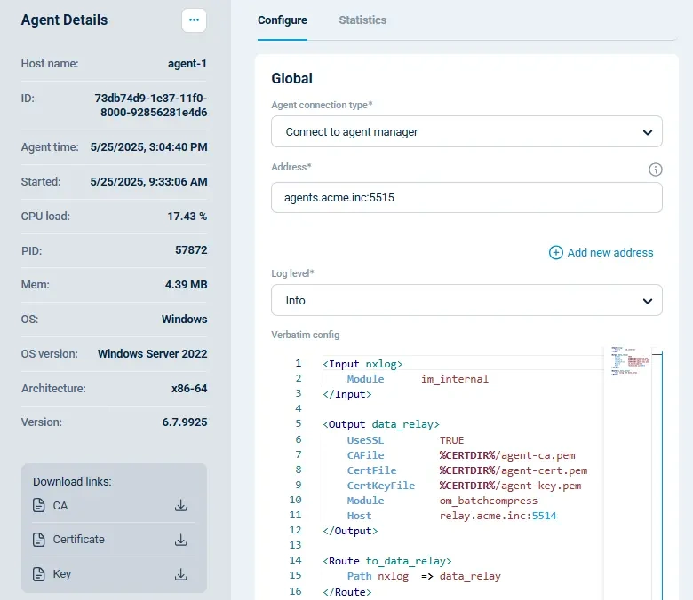 NXLog Platform agent details