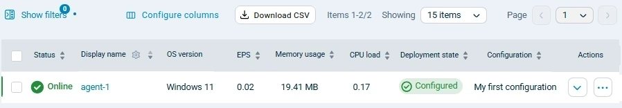 Saved configuration