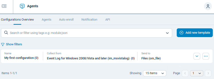 Saved configuration template