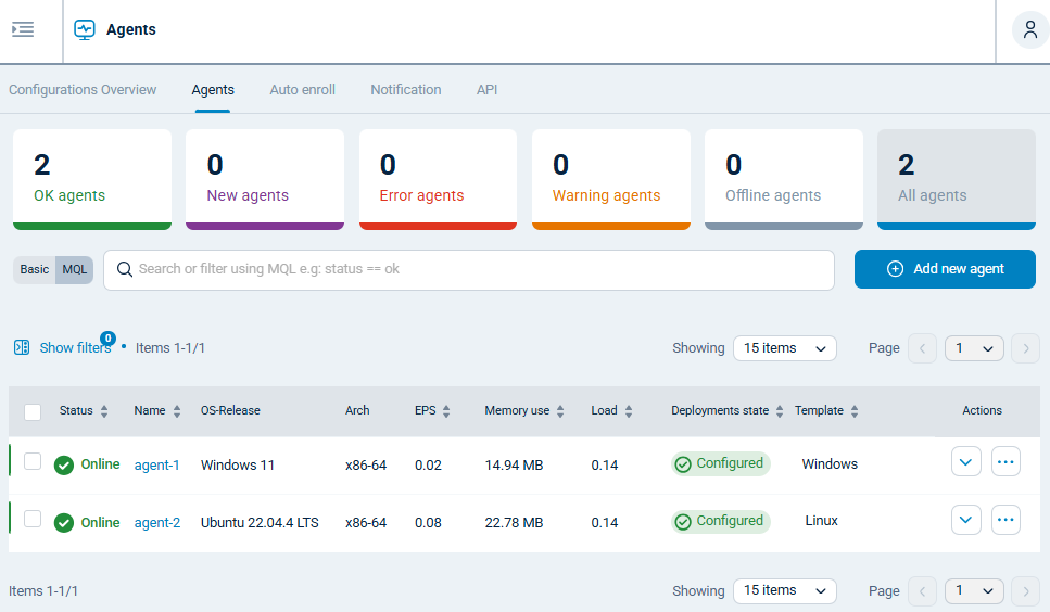 NXLog Platform agents list