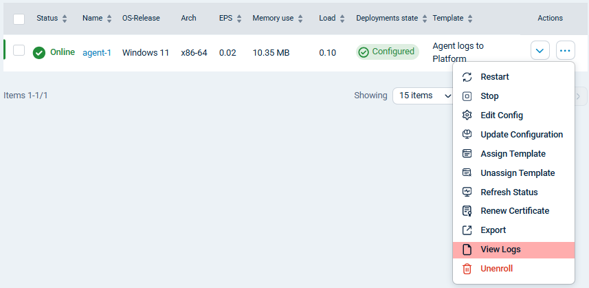 View an NXLog Agent’s logs