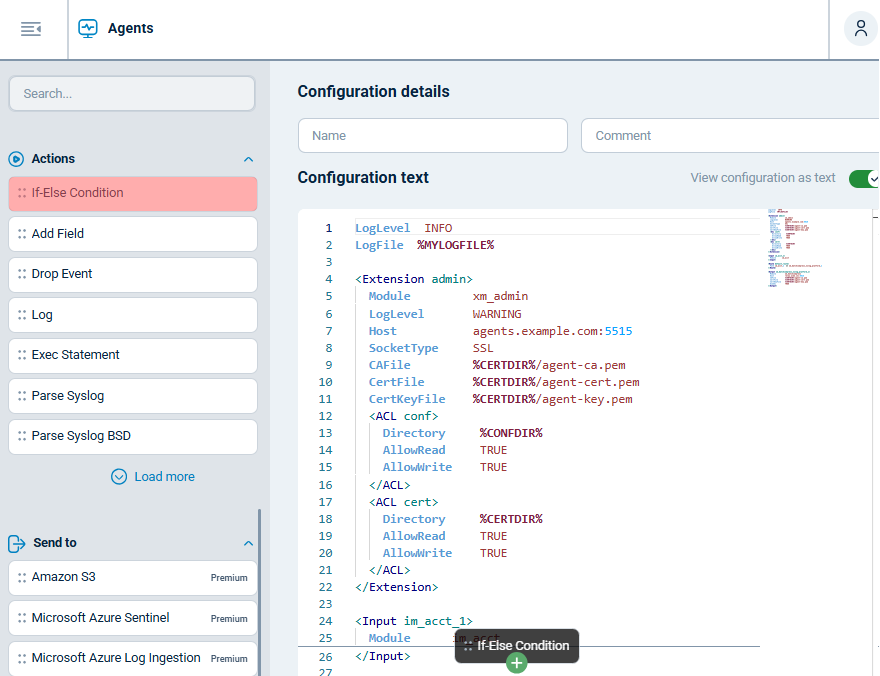 NXLog Agent configuration text editor