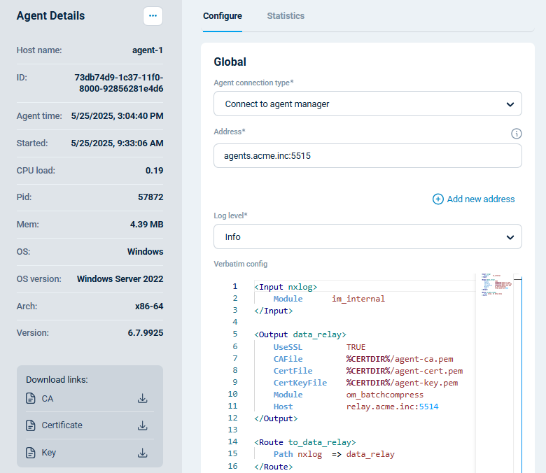 NXLog Platform agent details