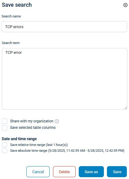 NXLog Platform Save log search