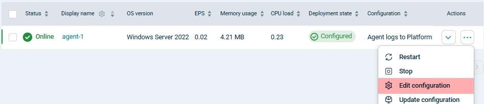 Configure an NXLog Agent from the agents table